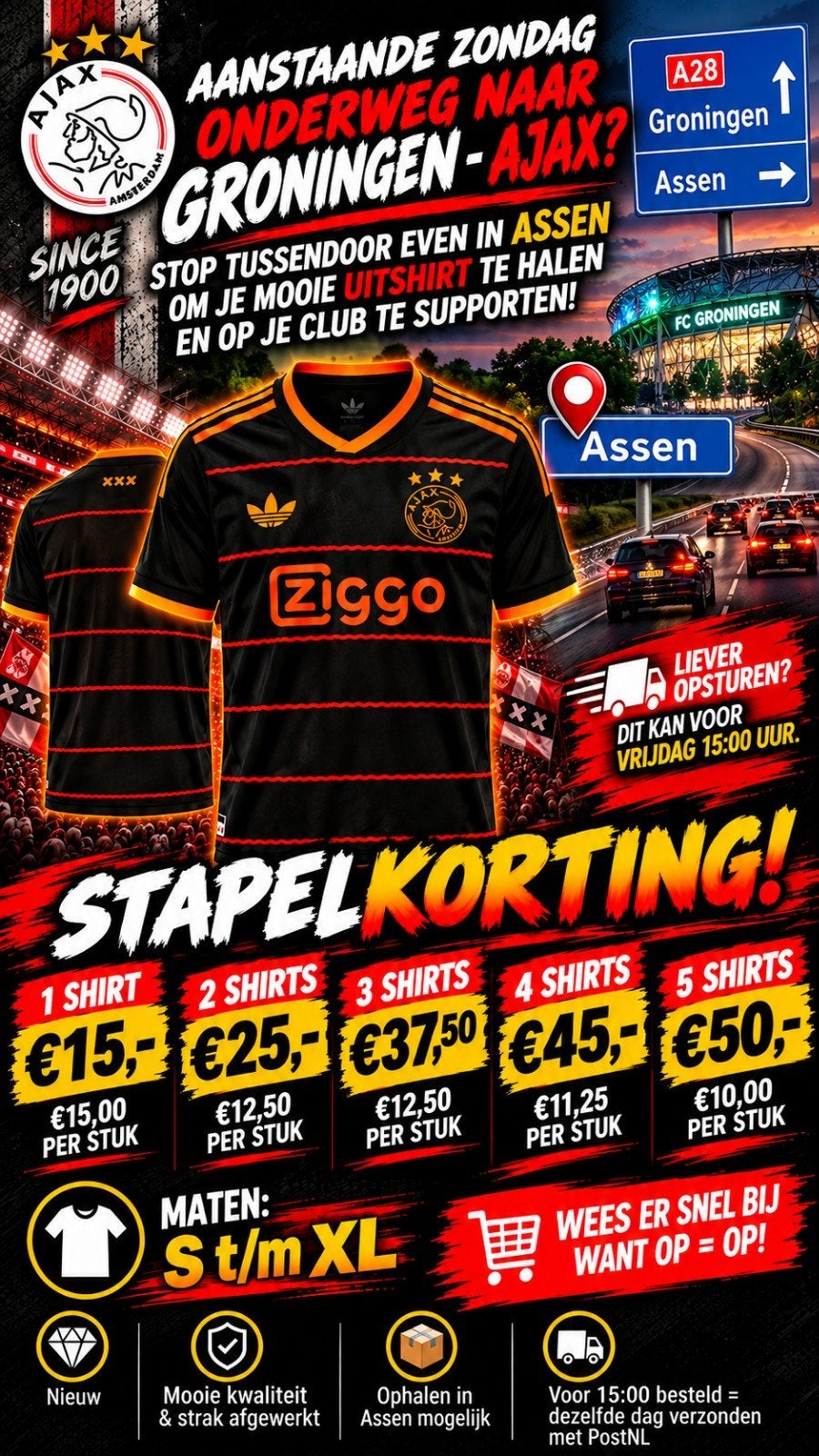 Ajax Uitshirt 2026/2027 Stapelkorting Vanaf €15 - S t/m XL, Sport en Fitness, Ophalen of Verzenden, Nieuw, Shirt