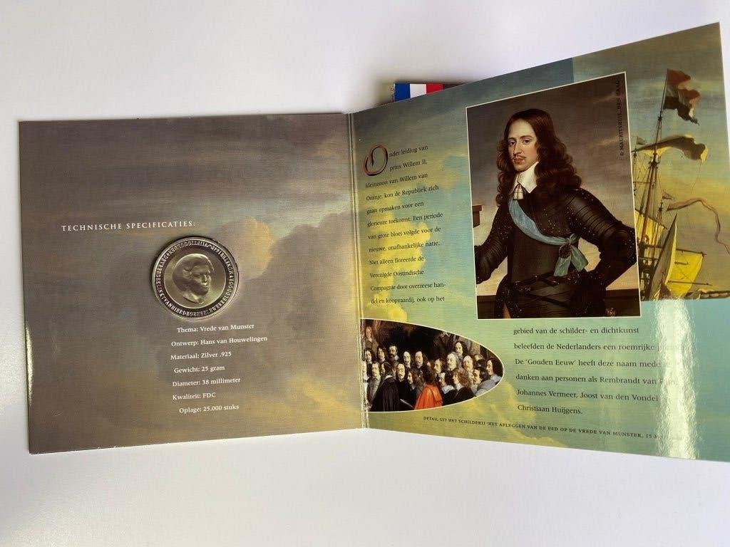 Zilveren 50 Gulden 1998 - Vrede van Münster - FDC in boekje, Koningin Beatrix, Zilver, Ophalen of Verzenden, Losse munt