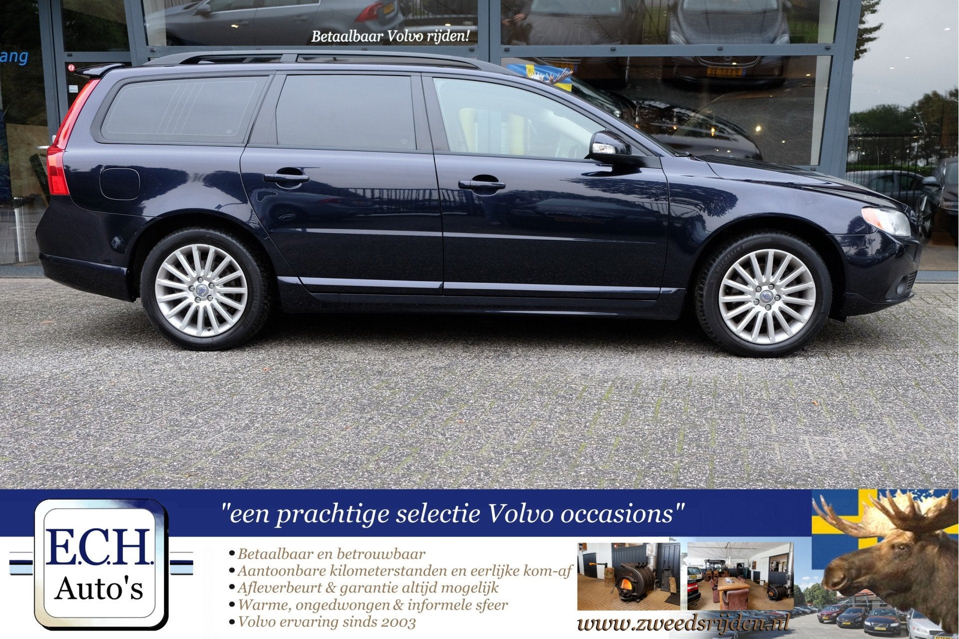 Volvo V70 2.5T 200 pk Aut. Leer, Trekhaak, 17 inch, Navi, Verwarmde buitenspiegels, Met garantie (alle), Blauw, 2521 cc
