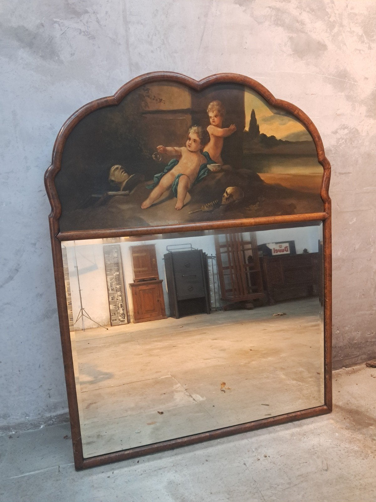Schilderij spiegel met vanitas afbeelding., Ophalen, Rechthoekig