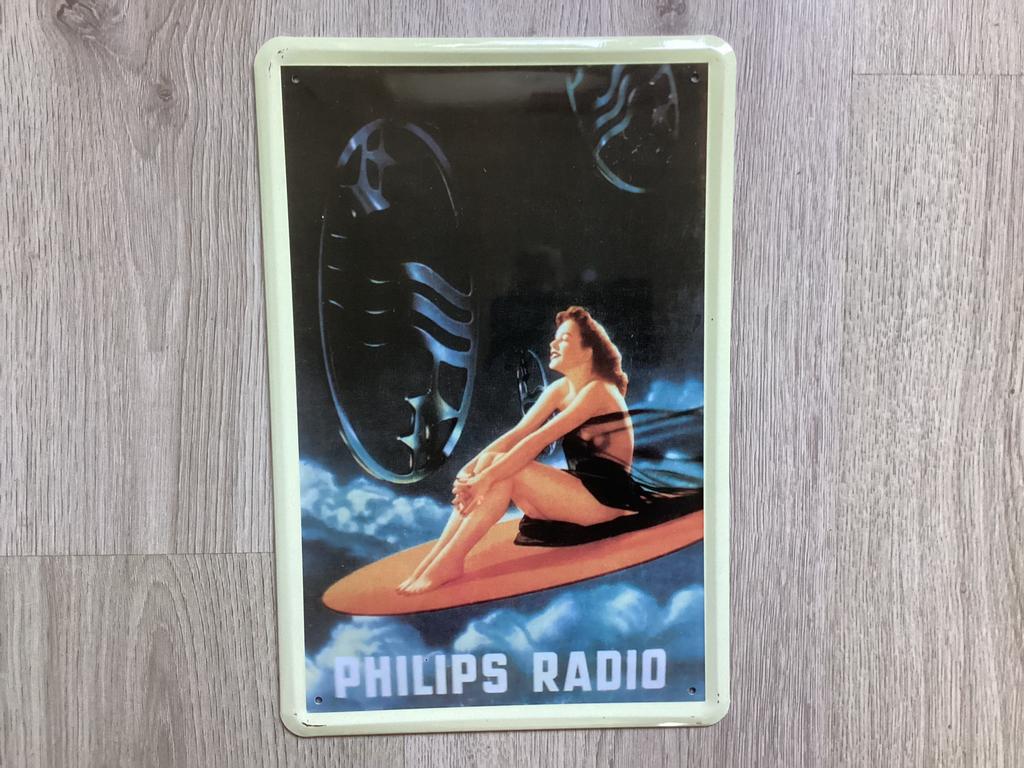 Vintage PHILIPS RADIO reclame bord (geen emaille), Verzamelen, Ophalen of Verzenden, Zo goed als nieuw