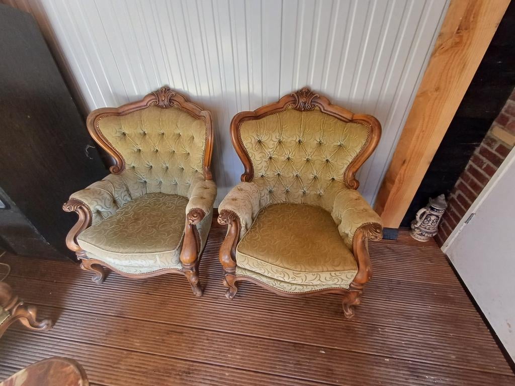 Bank, stoelen en tafeltje, Ophalen, Gebruikt, Barok, 150 tot 200 cm