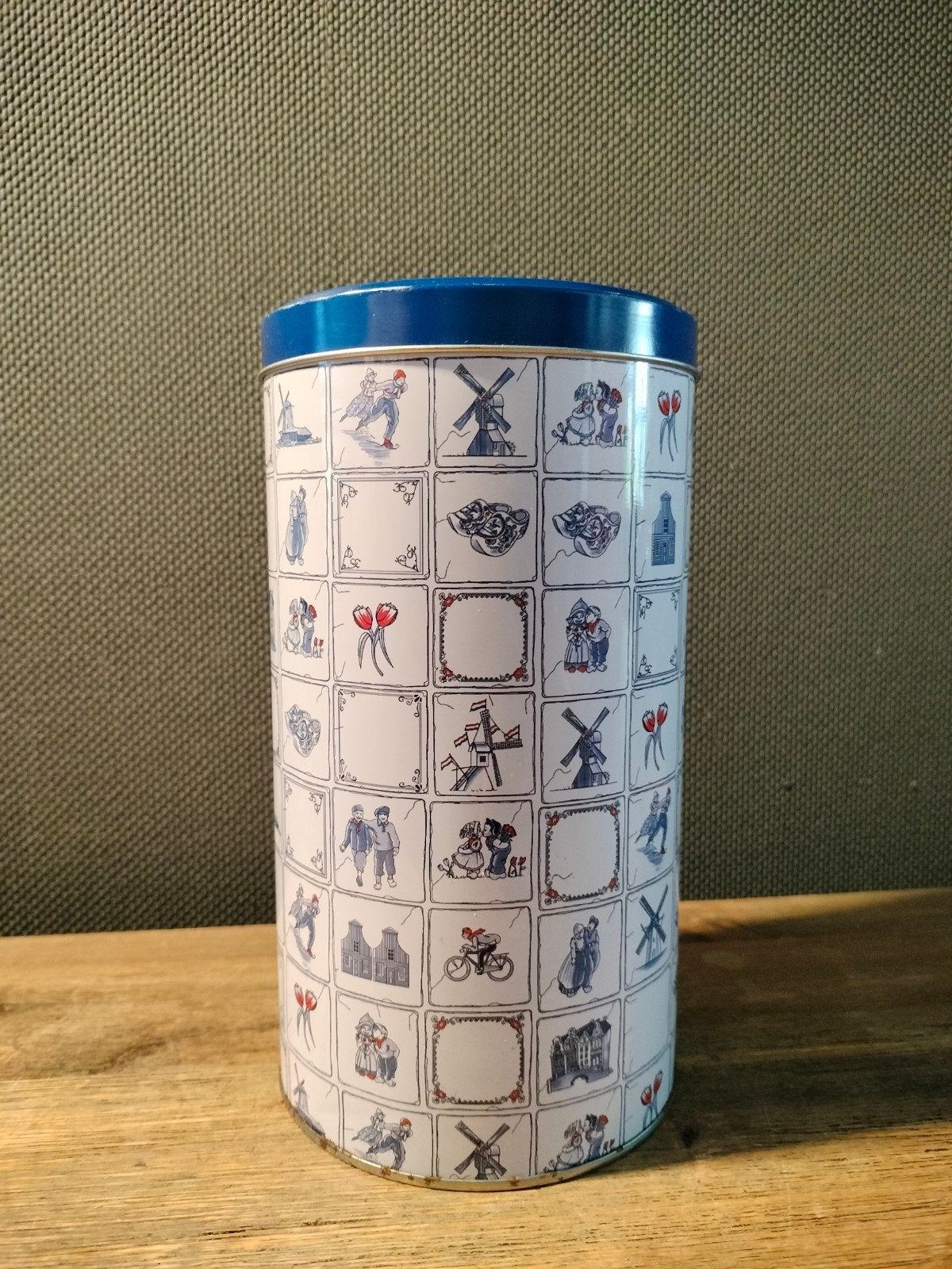 Vintage Delfts Blauw beschuitblik - Hollandse Scènes, Ophalen of Verzenden, Zo goed als nieuw, Overige