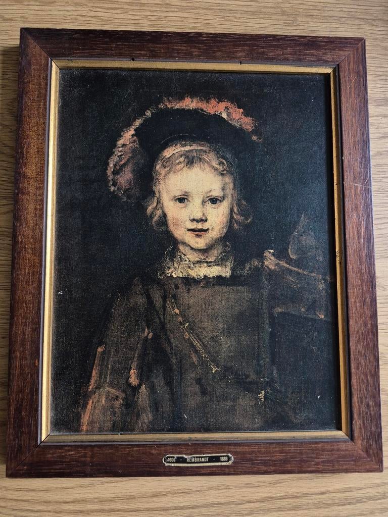 Rembrandt reproductie 'Titus met baret' in lijst, Antiek en Kunst, Ophalen of Verzenden