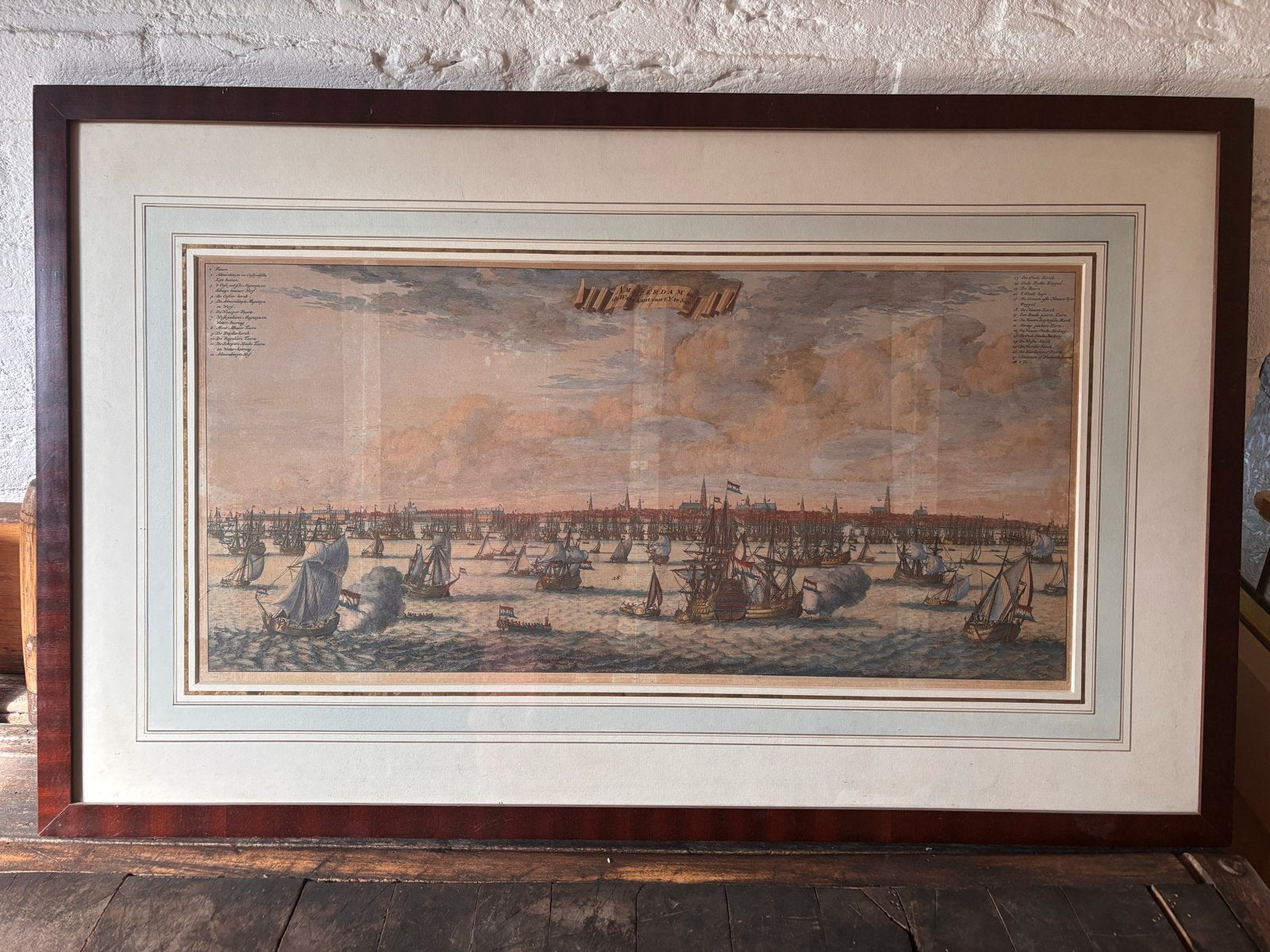 17e Eeuwse Kopergravure: Profiel van Amsterdam (1693), Antiek en Kunst, Kunst | Etsen en Gravures, Stadsgezicht, Gravure, Origineel