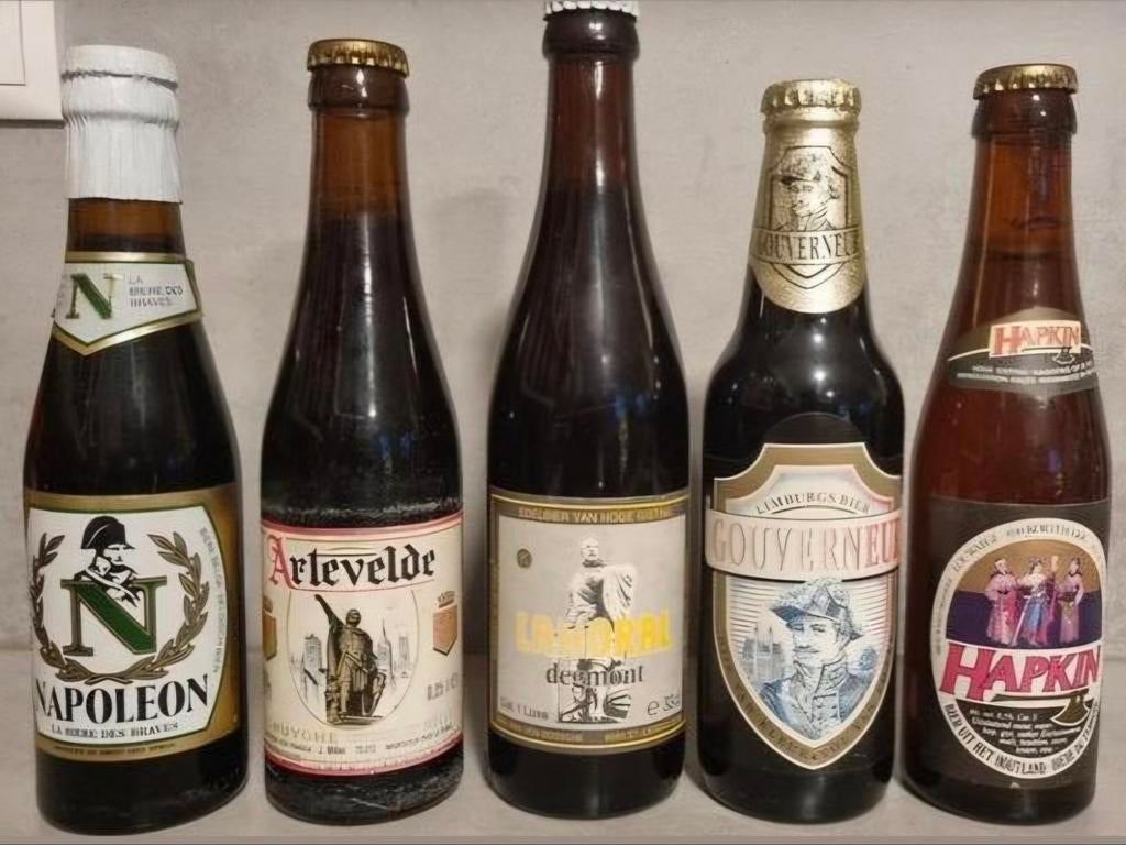 5x Vintage 'Leider' <'86-'91: Napoleon, Artevelde, Hapkin +, Verzamelen, Ophalen of Verzenden, Gebruikt, Flesje(s), Overige merken