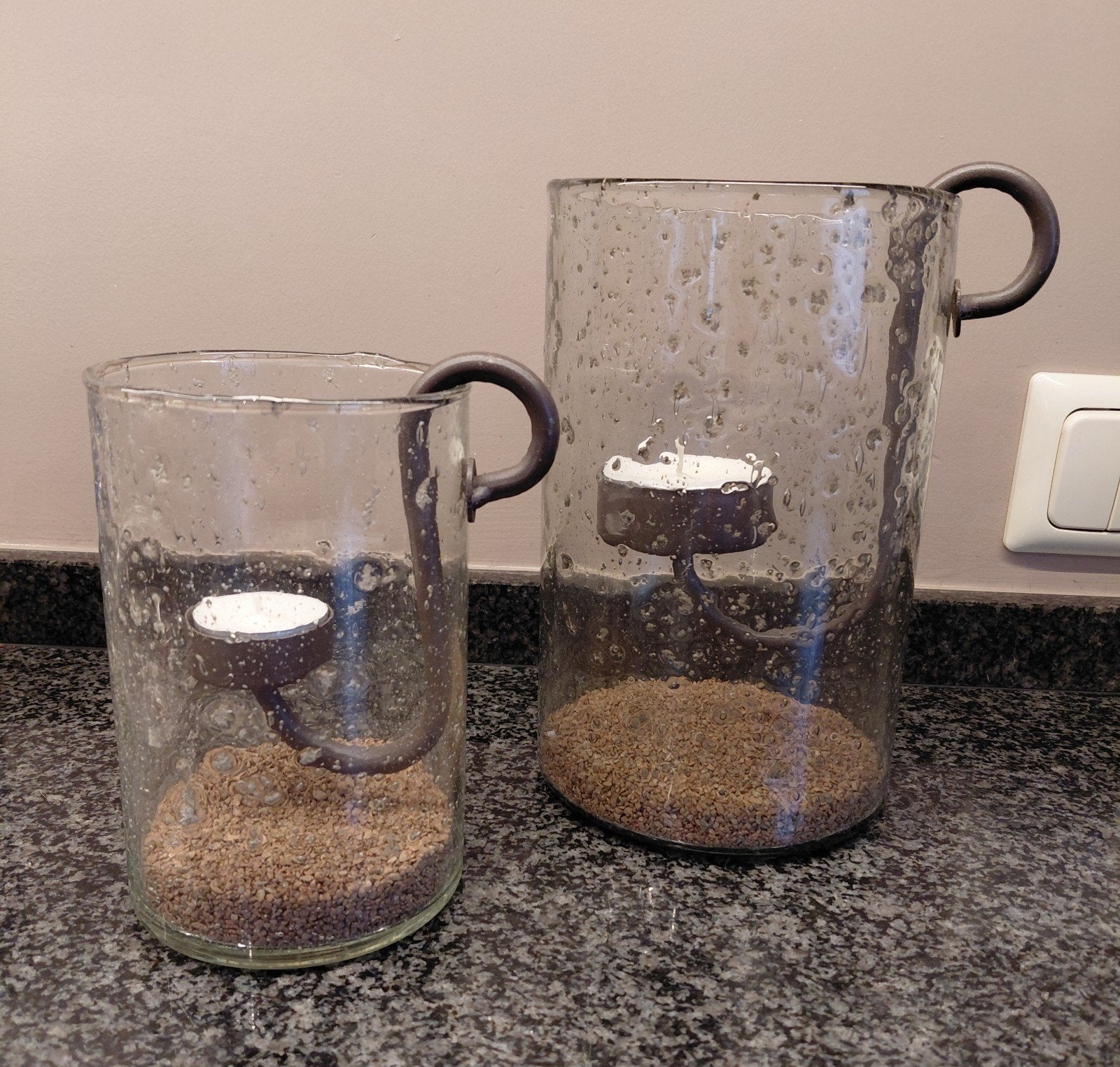 Glazen vazen/windlichten met gebobbeld glas van Brynxz, Ophalen, Zo goed als nieuw, Glas, Landelijk