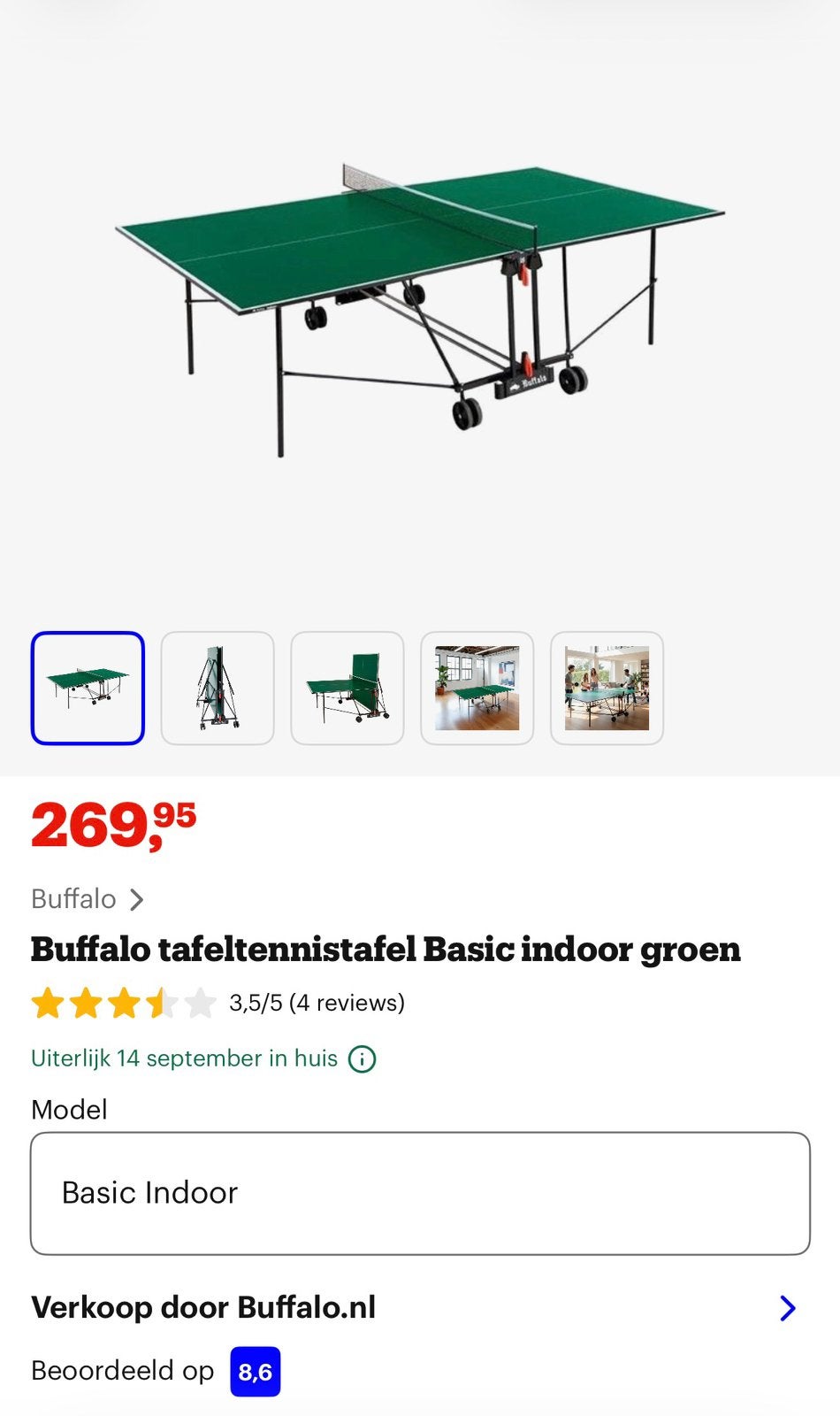 Buffalo Tafeltennistafel Indoor (foto’s volgen), Sport en Fitness, Ophalen, Zo goed als nieuw, Tafel Indoor, Inklapbaar