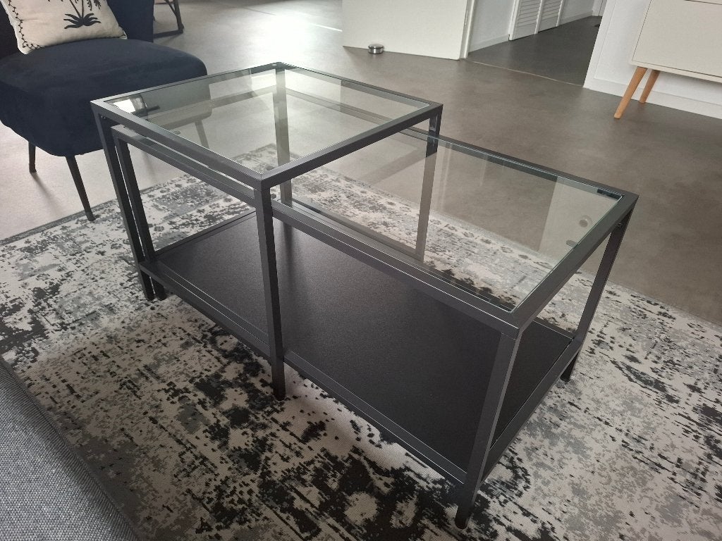 IKEA VITTSJÖ set van 2 glas, Huis en Inrichting, Tafels | Salontafels, Ophalen, Gebruikt, 50 tot 100 cm, Rond