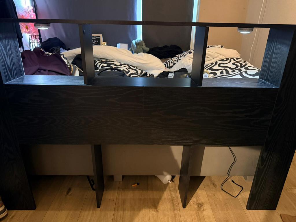 Zwart Hoofdbord, Ophalen, 70 cm of minder, Zwart, 190 cm of minder