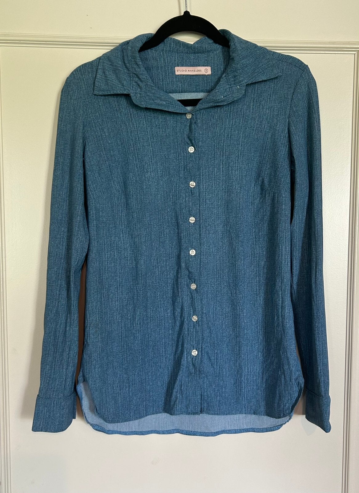 Blauwe, Blue Denim Poppy Studio Anneloes Jeans blouse in S, Verzenden, Zo goed als nieuw, Maat 36 (S), Blauw