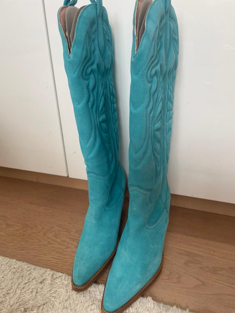Nieuwe Bronx turquoise suède cowboylaarzen maat 39, Hoge laarzen, Blauw, Nieuw, Ophalen of Verzenden
