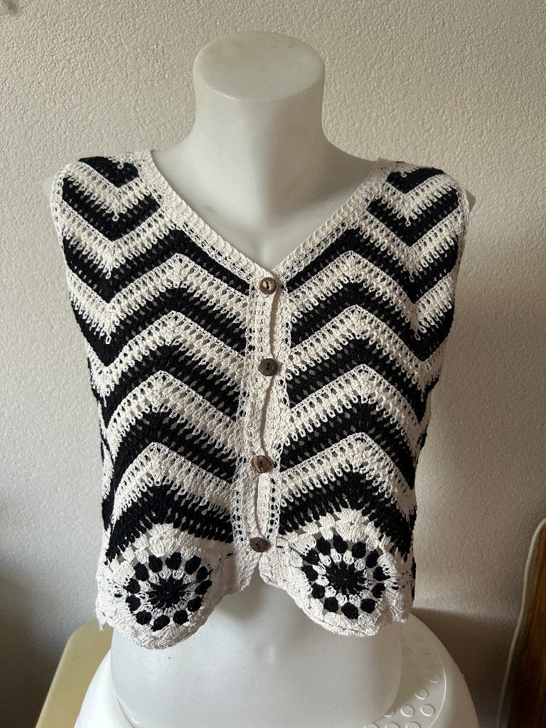 Gehaakt cropped gilet Exquiss's Paris One Size, Maat 38/40 (M), Exquiss's, Wit, Ophalen of Verzenden