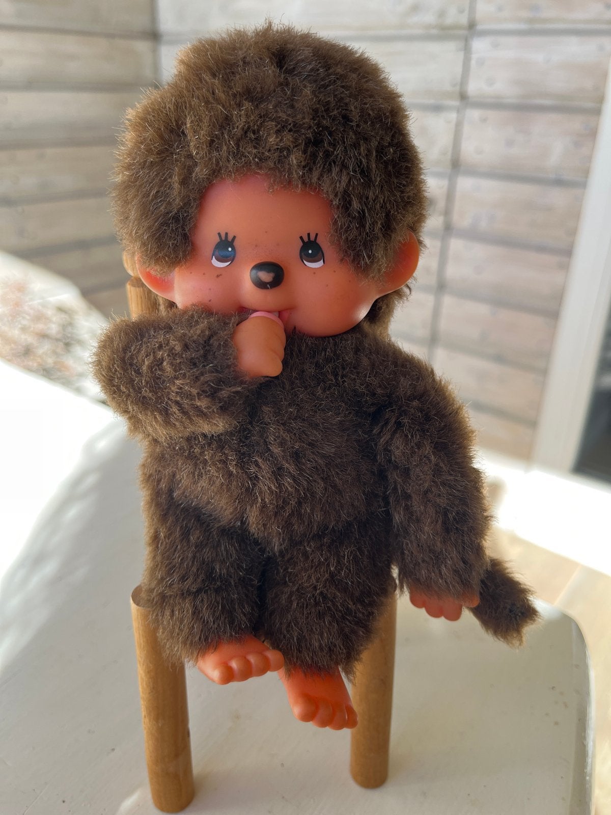 Monchhichi knuffelpop - Vintage (zonder stoeltje), Gebruikt, Overige merken, Overige karakters, Ophalen of Verzenden