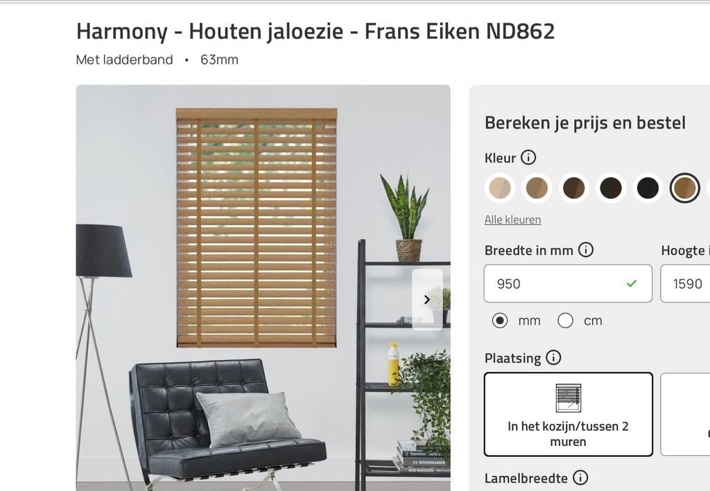 2x Houten jaloezie eikenkleur 95x156cm met ladderband, Ophalen of Verzenden, Nieuw, Bruin