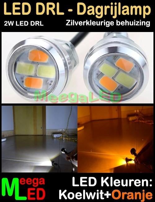 LED Auto Dagrijverlichting DRL zilver 2 Watt - Wit / Oranje, Ophalen of Verzenden, Nieuw