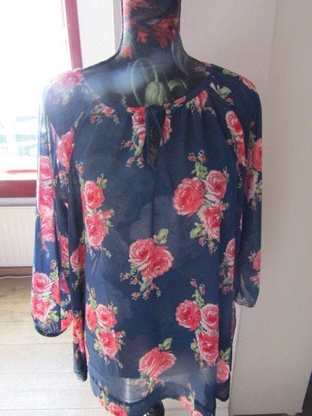 F756 Marie Lund Copenhagen mt 40 top blouse donkerblauw, Maat 38/40 (M), Verzenden, Lange mouw, Roze