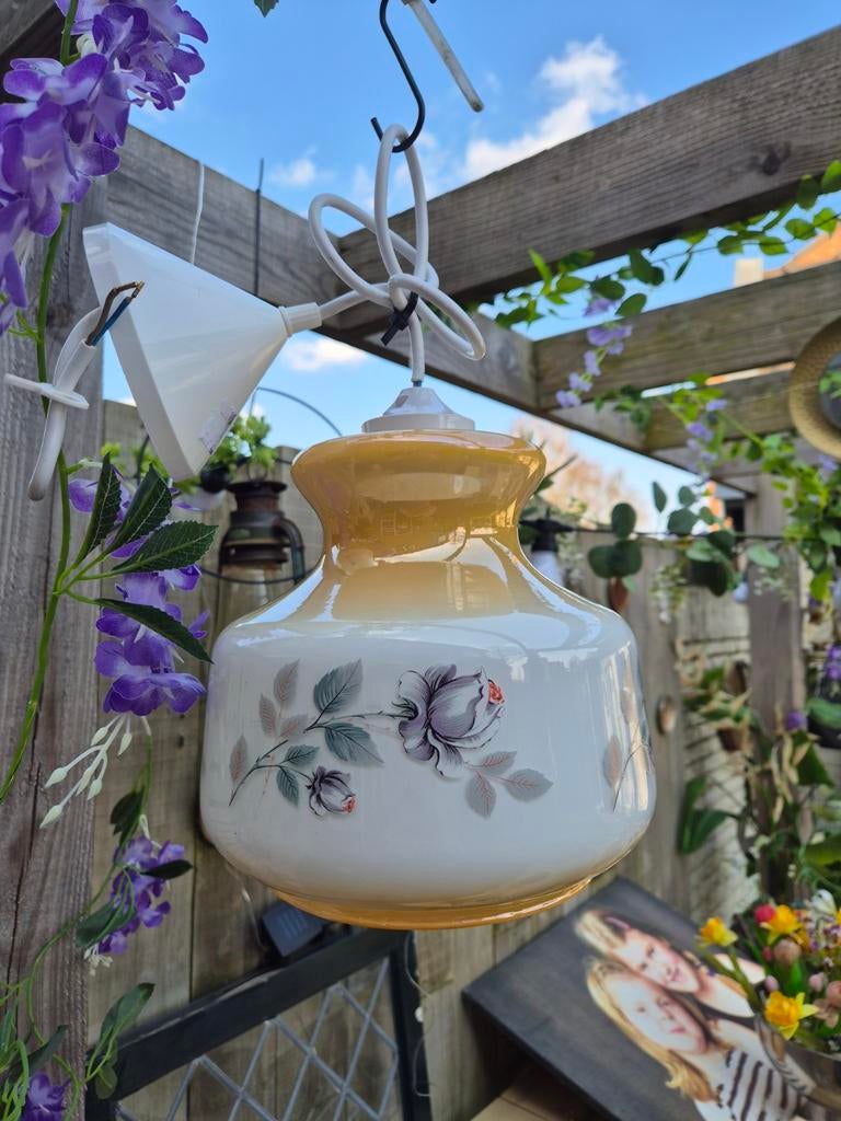 Vintage glas opaline lampenkap hanglamp roos, Ophalen of Verzenden, Glas, Minder dan 50 cm
