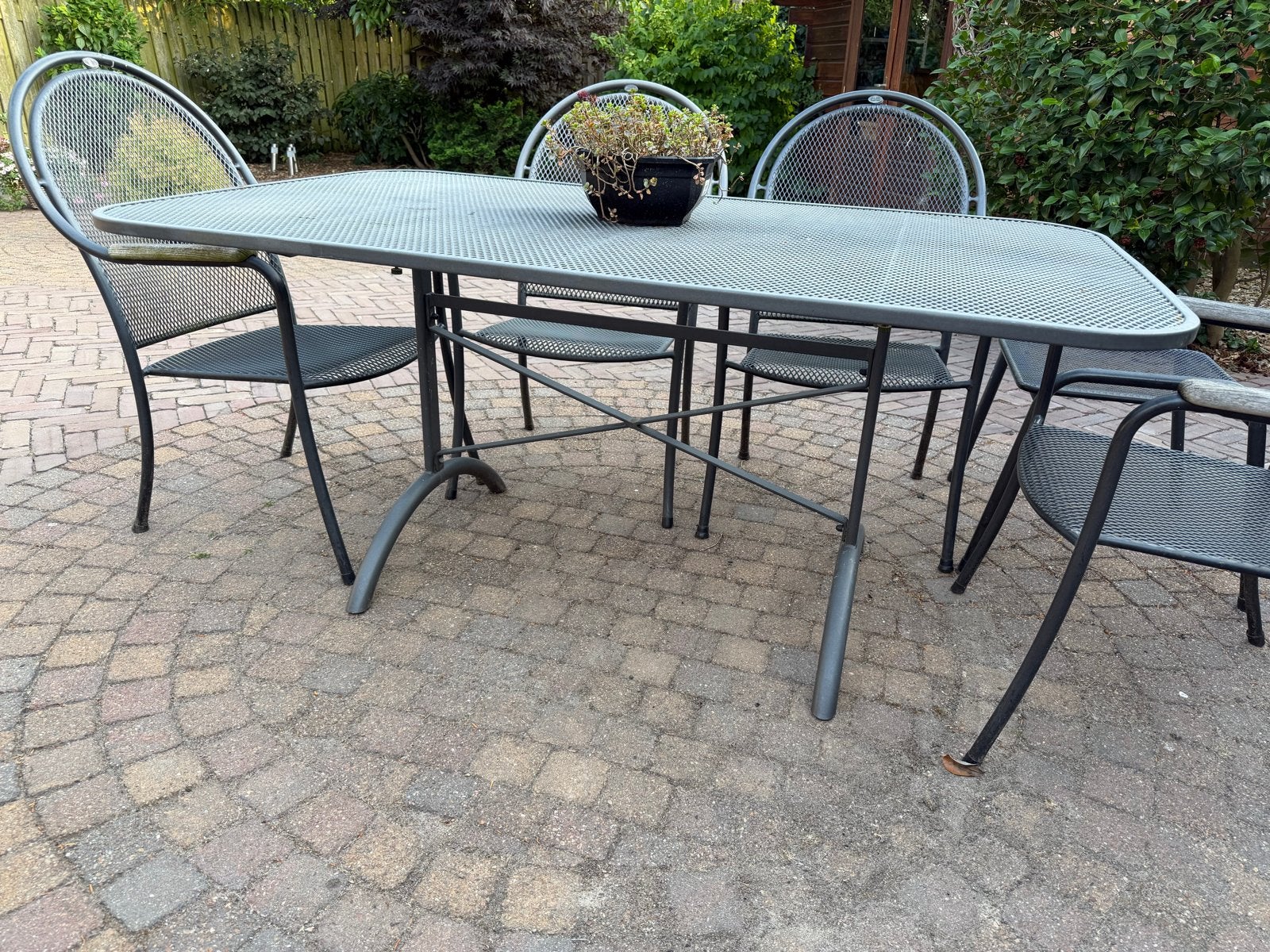 Metalen tuinset met 6 stoelen en tafel, Ophalen, Overige materialen, Gebruikt, Eettafel