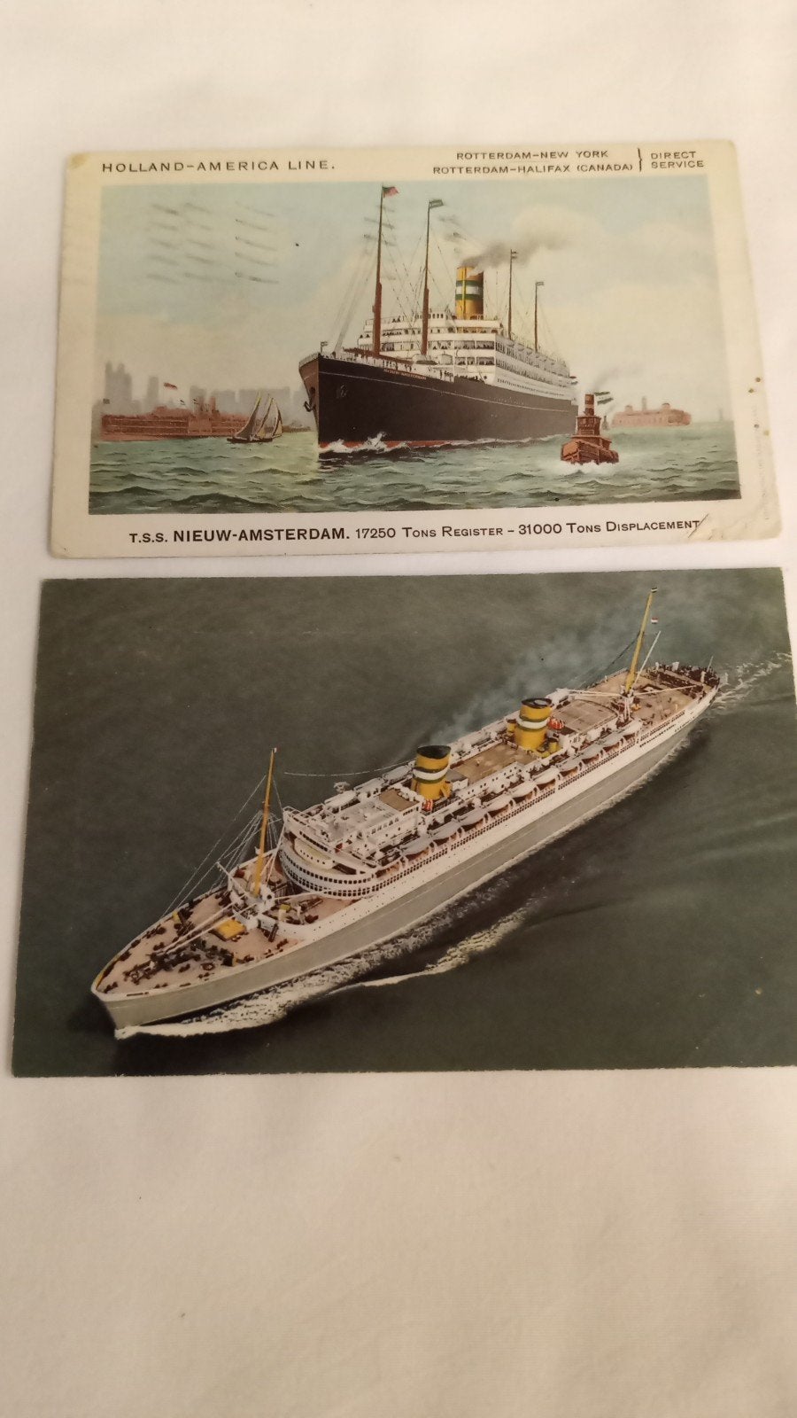 Holland America-Line 1927 en 1965, Verzamelen, Ophalen of Verzenden, Gebruikt, Kaart, Foto of Prent