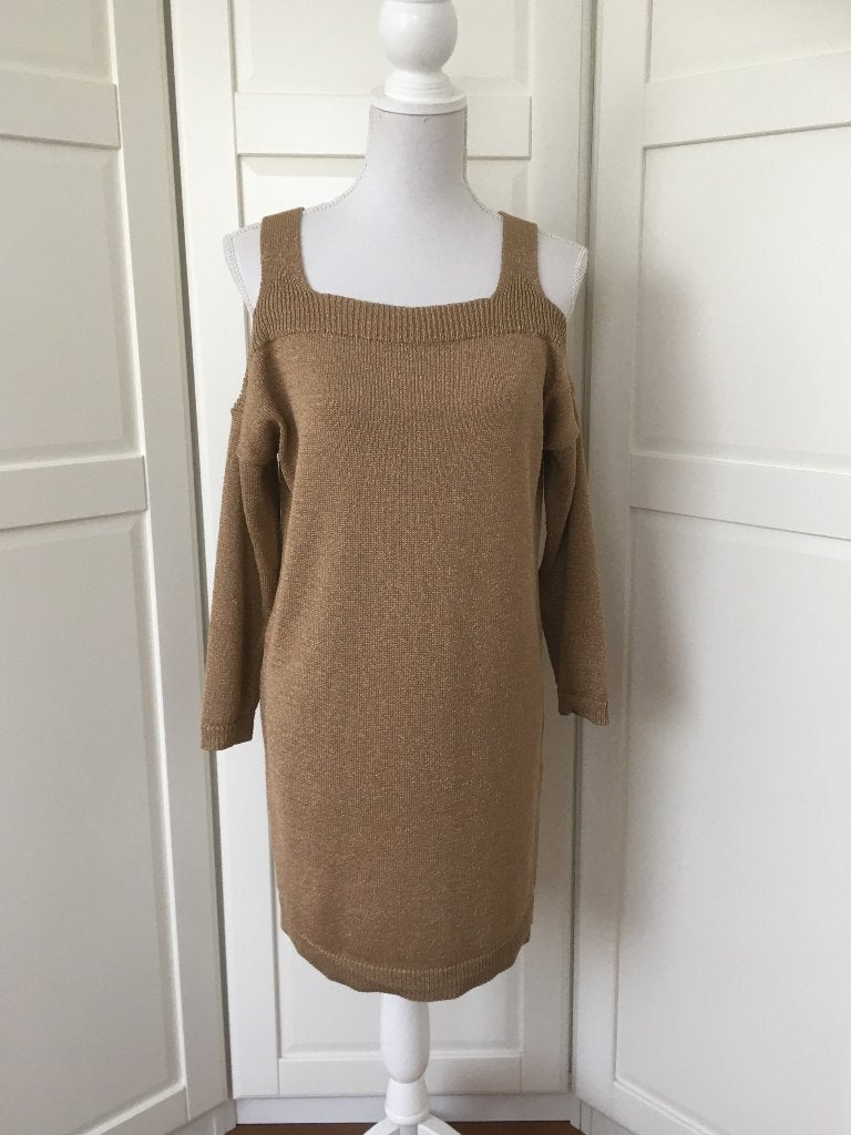 Massimo Dutti zgan goudbruine cold shoulder mini jurk S (=L), Ophalen of Verzenden, Zo goed als nieuw, Maat 36 (S), Boven de knie