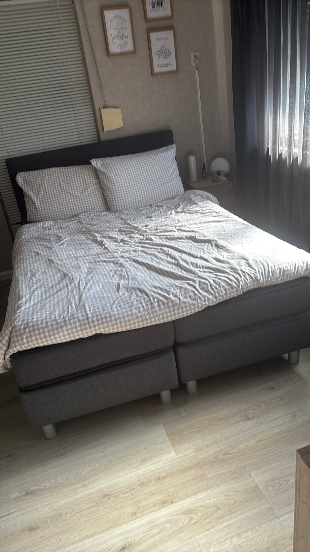 Boxspring antraciet 140x200 met topper, Ophalen, Gebruikt, Tweepersoons, 140 cm