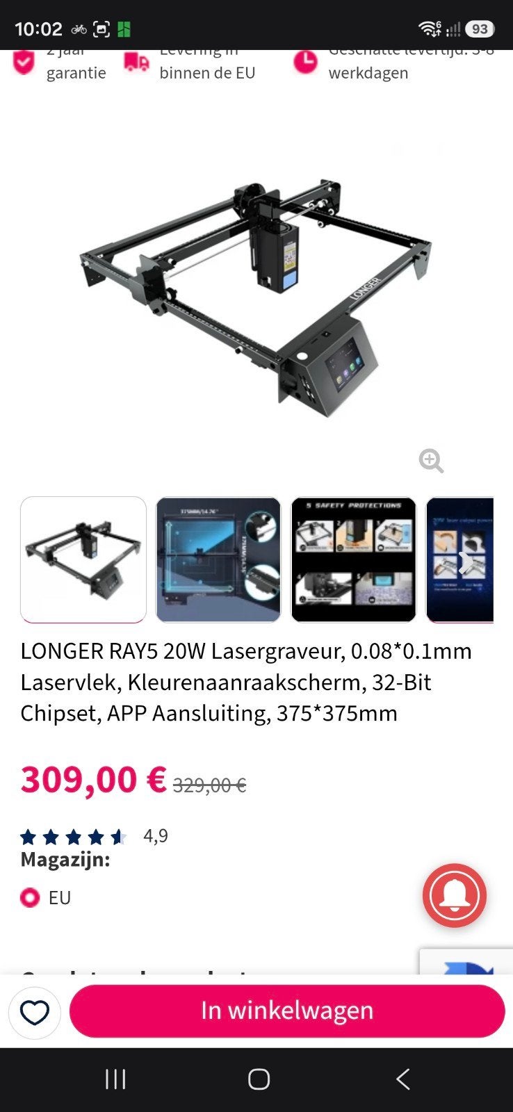 Longer Ray 5 20W Diode Laser met 80x80cm uitbreiding, Hobby en Vrije tijd, Ophalen