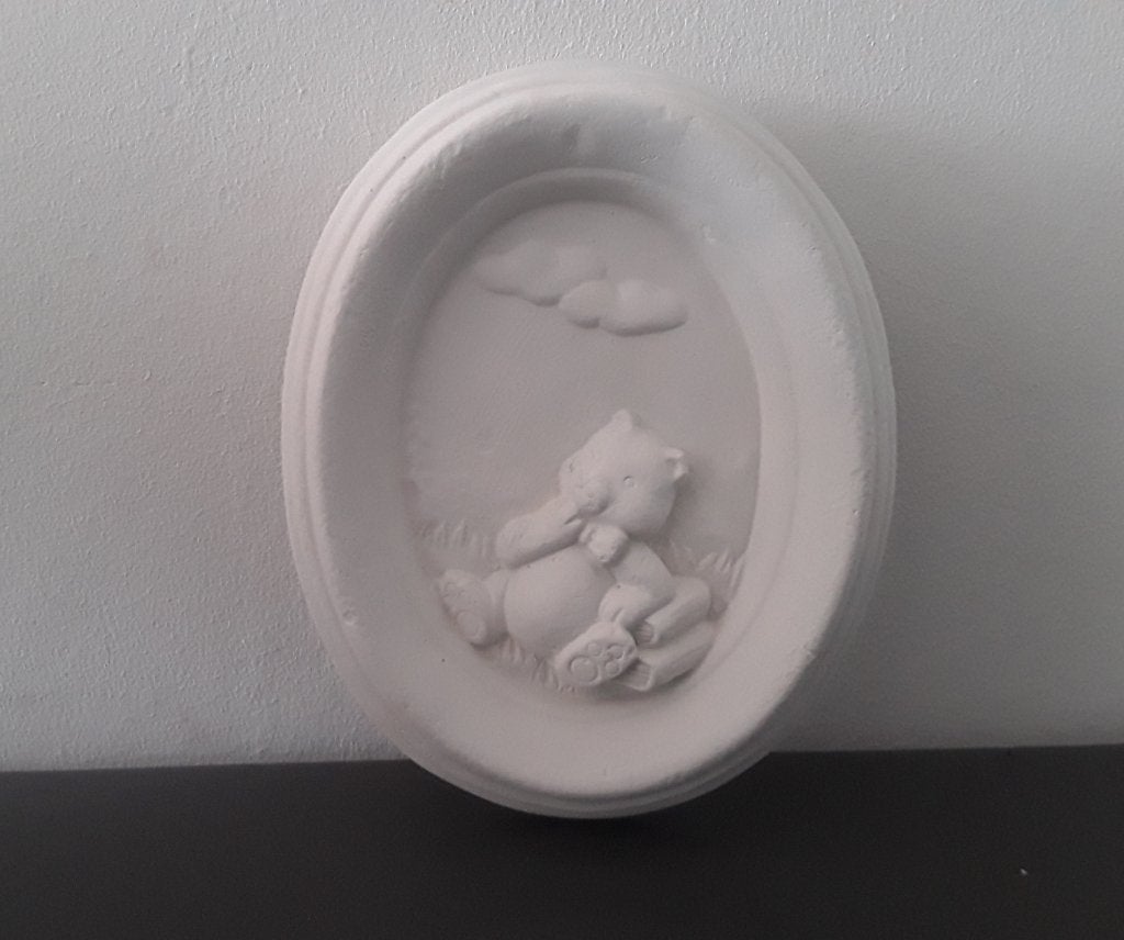Brocante wanddecoratie met afbeelding - beertje in reliëf, 12 cm, 15 cm, Vintage, Steen/keramiek