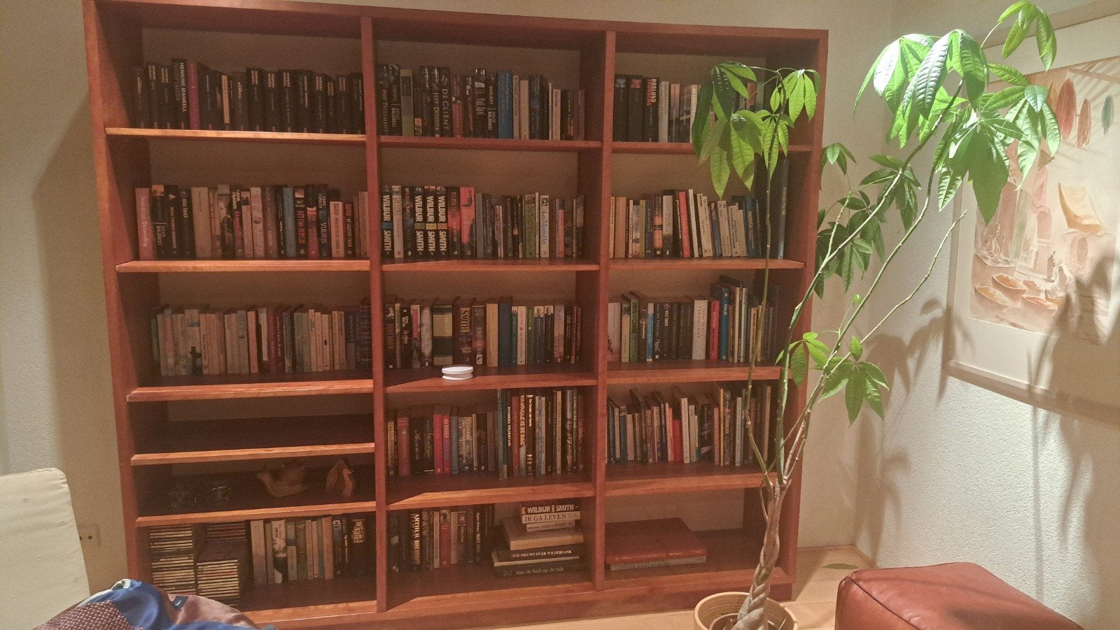 Maatwerk boekenkast, uitgevoerd in kersenhout, Ophalen, Met plank(en), Kersenhout, 150 tot 200 cm