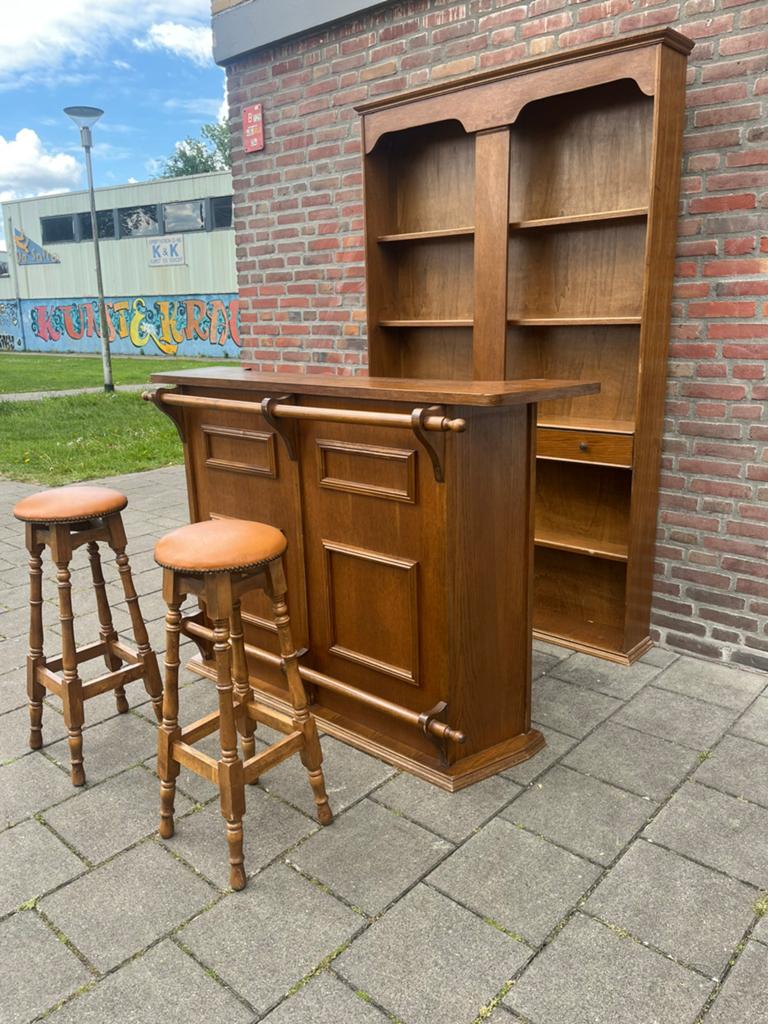 Engelse bar toog cafe huisbar  Heiniken barkrukken manecave, Ophalen, Zo goed als nieuw