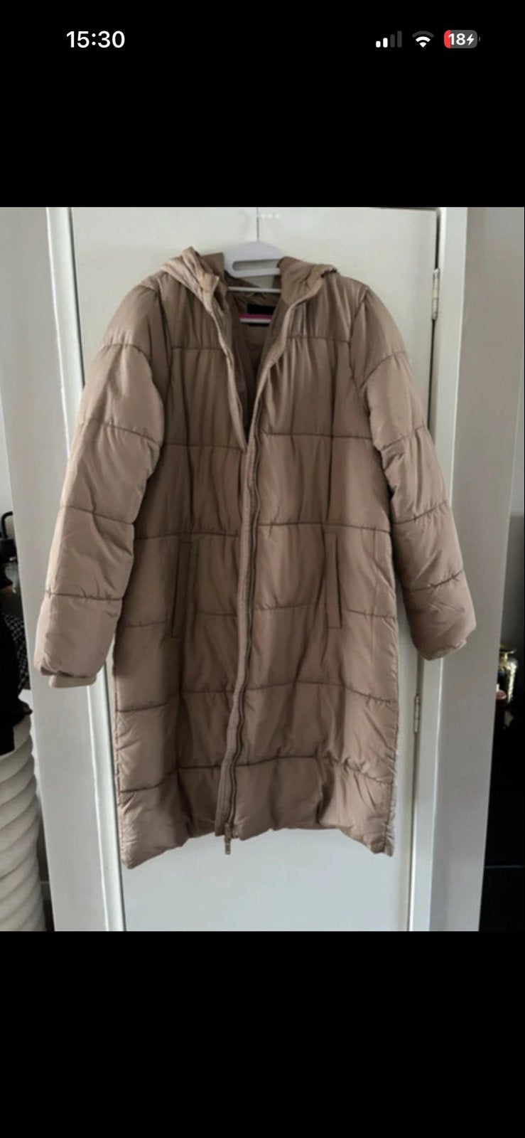 Pieces gewatteerde jas, Ophalen of Verzenden, Zo goed als nieuw, Maat 46/48 (XL) of groter, Beige