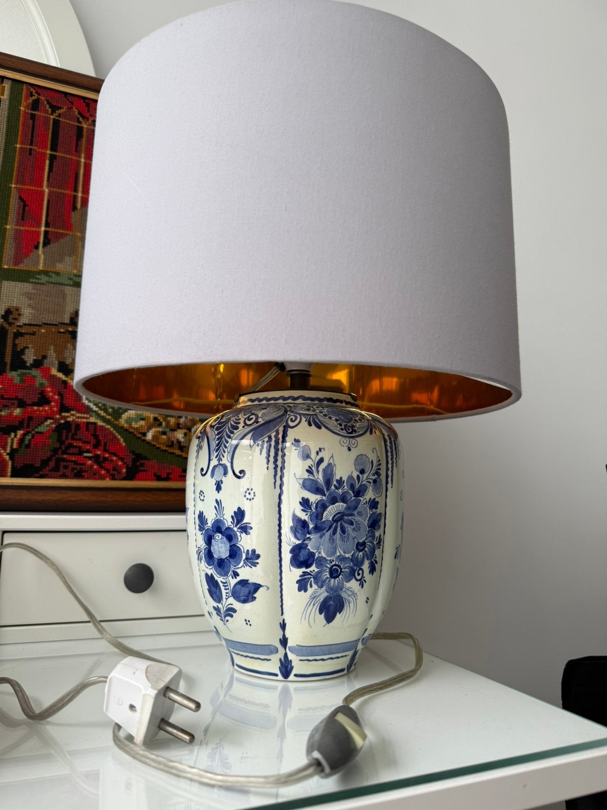 Vintage Quo Vadis Delfts blauwe tafellamp – handbeschilderd, Huis en Inrichting, Blauw, Keramiek, 39 cm, Ophalen of Verzenden