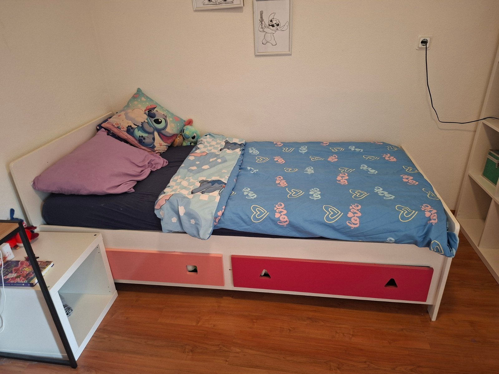 Eenpersoonsbed met opberglades, Huis en Inrichting, Ophalen, Gebruikt, 90 cm, Eenpersoons