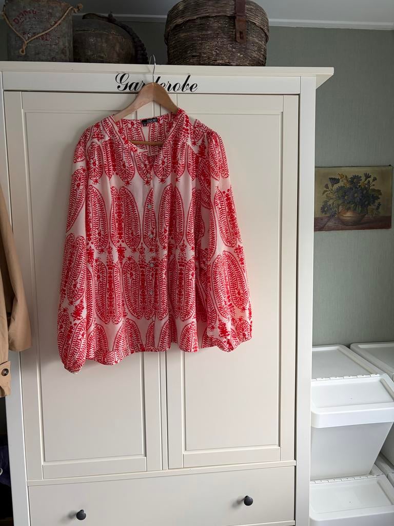 Norah Oranje/Rood met Crème Blouse Maat 46, Ophalen of Verzenden, Zo goed als nieuw