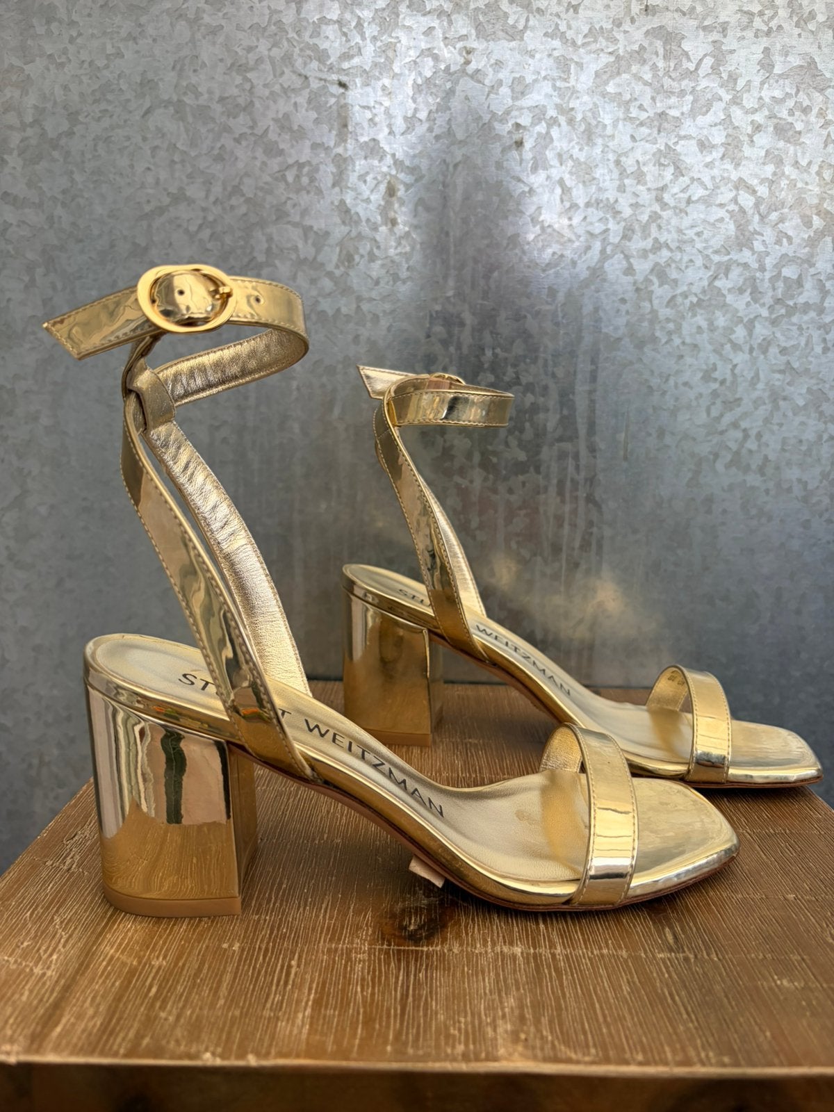Stuart weitzman €475 heels pumps ankle strap metallic 36, Ophalen of Verzenden, Zo goed als nieuw, Overige kleuren