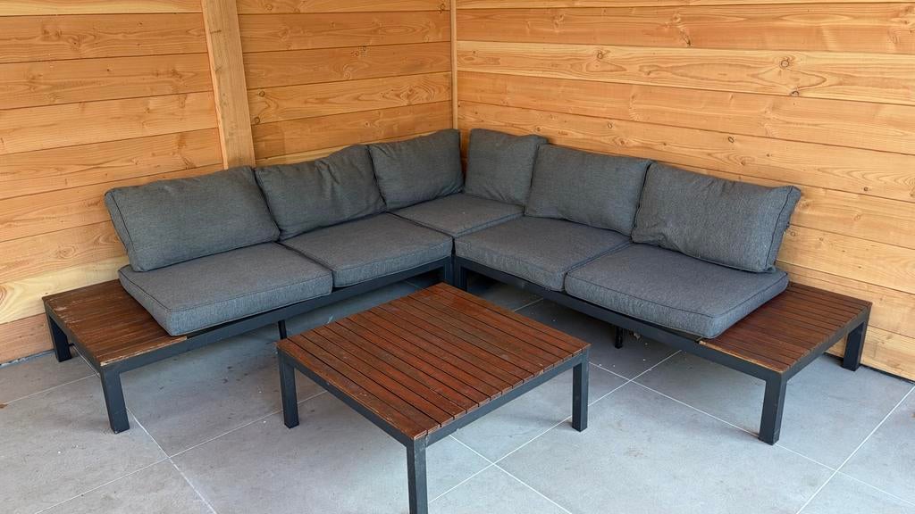 Loungeset 4-6 personen met tafel, Tuin en Terras, Tuinsets en Loungesets, Ophalen, 6 zitplaatsen, Zo goed als nieuw, Loungeset