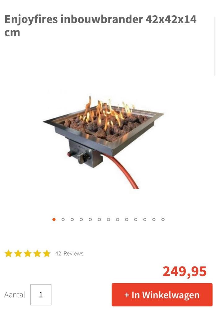 Enjoyfires Inbouwbrander 42x42x14 cm - Nieuw in doos, Ophalen of Verzenden, Nieuw, Inbouwhaard, Gashaard