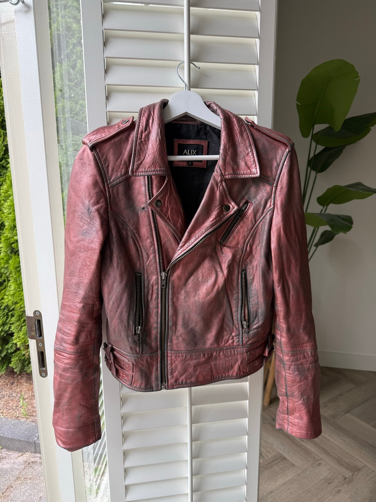 ALIX Leren Bikerjack - Vintage Look - Maat M, Ophalen of Verzenden, Gedragen, Maat 38/40 (M), Rood