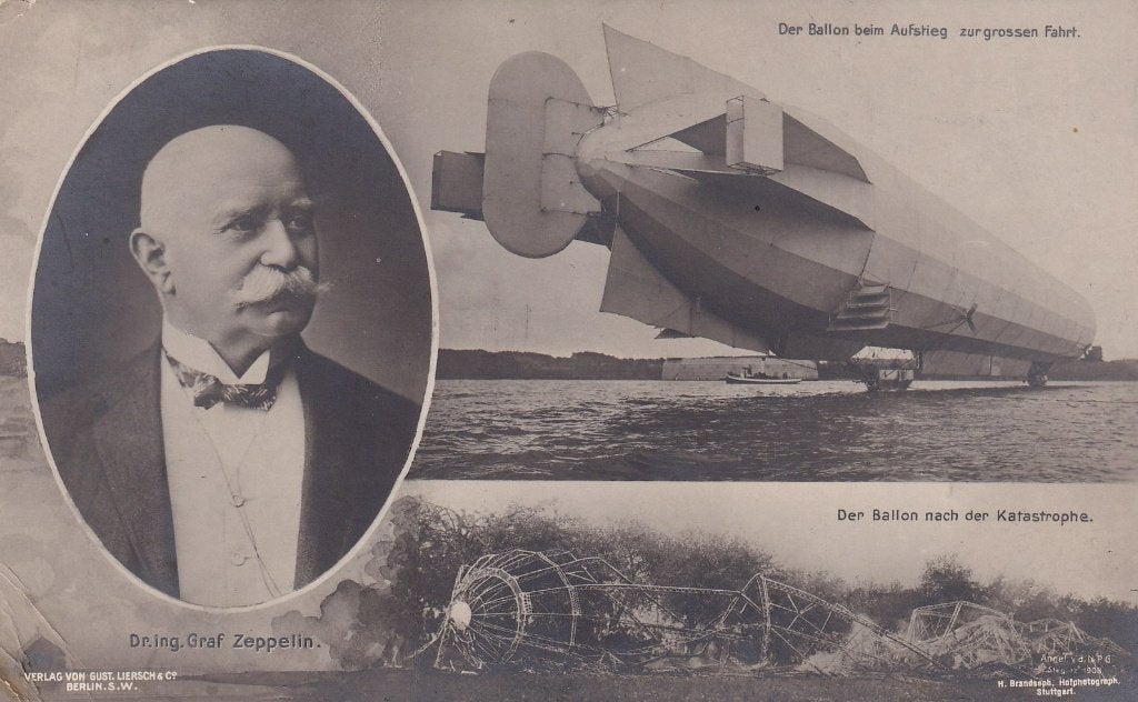 Luchtvaart, Zeppelin, Fotokaart, 1909., Verzenden, Voor 1920, Gelopen, Voertuig