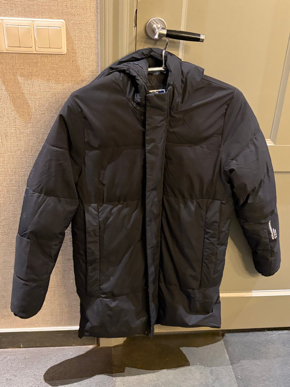 Jack & Jones Zwarte Winterjas Maat 176 zwart, Ophalen of Verzenden, Gedragen, Overige maten, Zwart