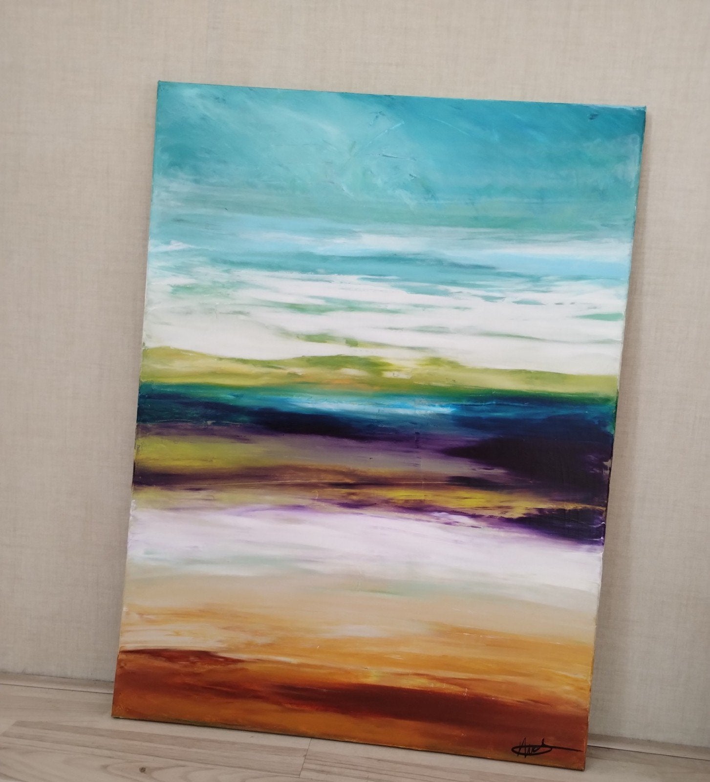 Abstract Schilderij: Levendig Landschap in Acryl, "Silencio", Ophalen of Verzenden