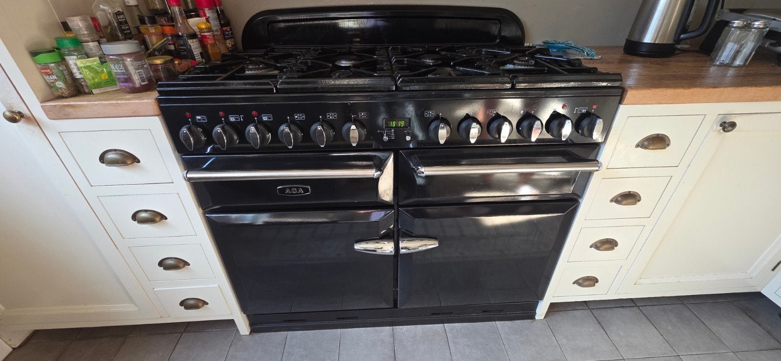 AGA Masterchef XL Dual Fuel Fornuis Zwart Chroom, Witgoed en Apparatuur, Ophalen, 60 cm of meer, Zo goed als nieuw, Gas