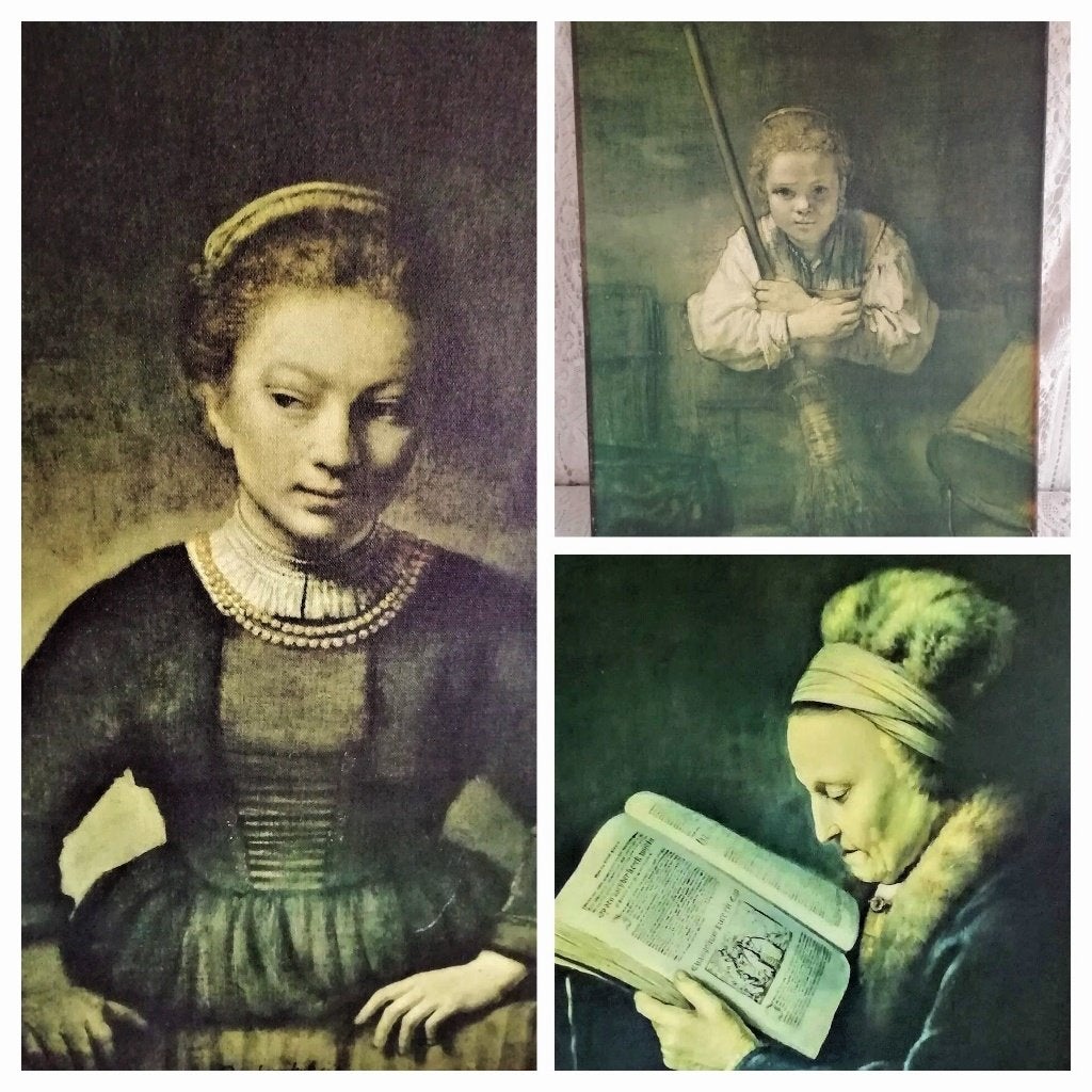 Oude schilderijen Rembrandt lijst hout canvas vintage retro, Ophalen of Verzenden