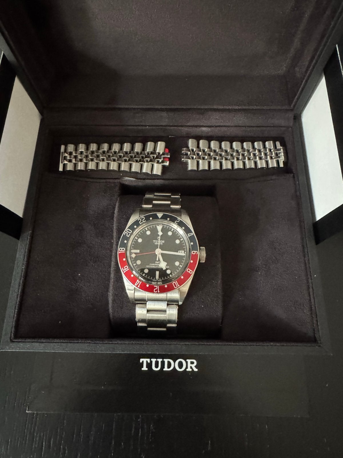 Tudor Black Bay GMT Pepsi (full set + extra band), Sieraden, Tassen en Uiterlijk, Horloges | Heren, Overige merken, Staal, Staal