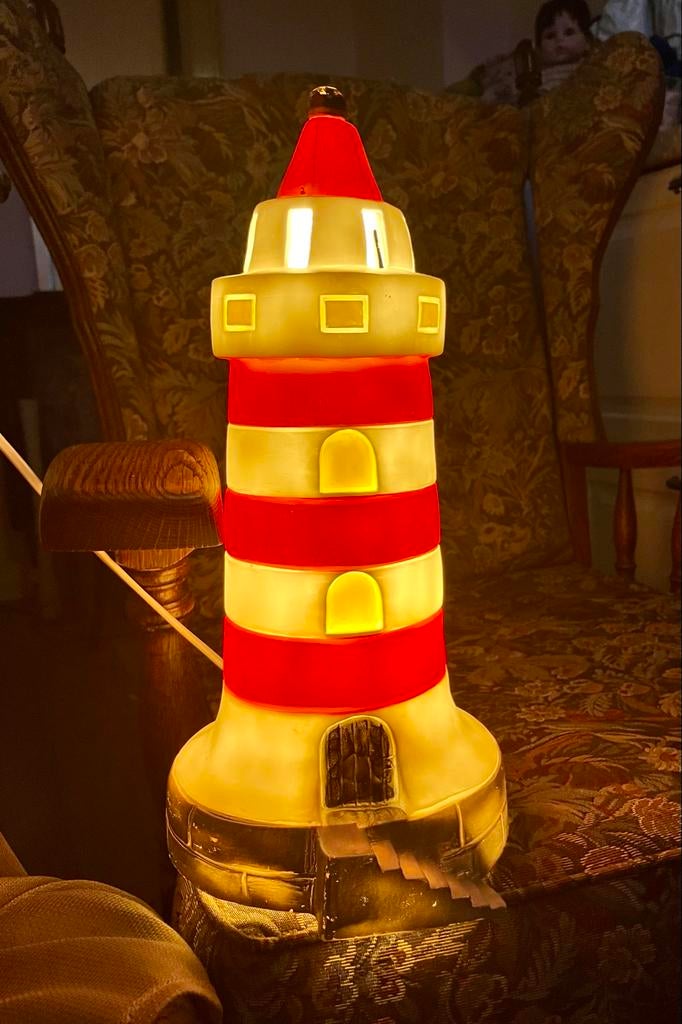 Vintage Vuurtoren Lamp - Rood/Wit Decoratieve Verlichting, Ophalen of Verzenden, Gebruikt, Kunststof, 50 tot 75 cm