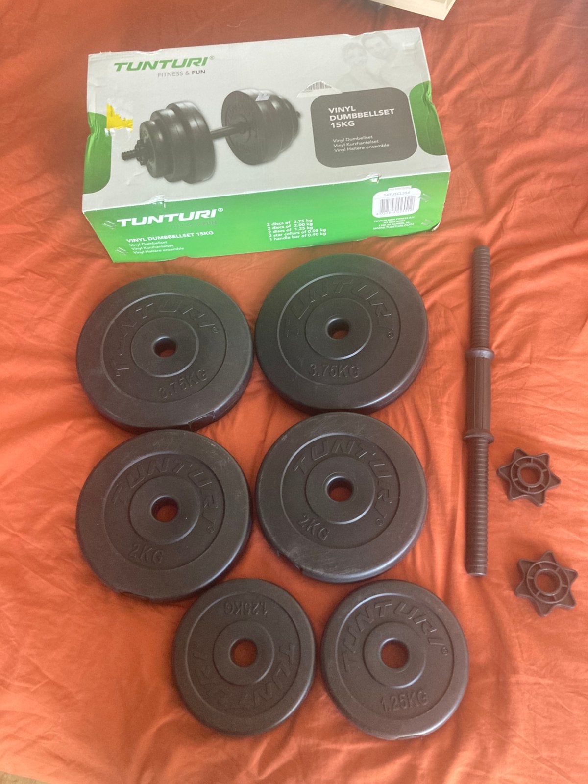 Tunturi vinyl dumbbellset 15 kg, Sport en Fitness, Ophalen, Gebruikt, Dumbbell
