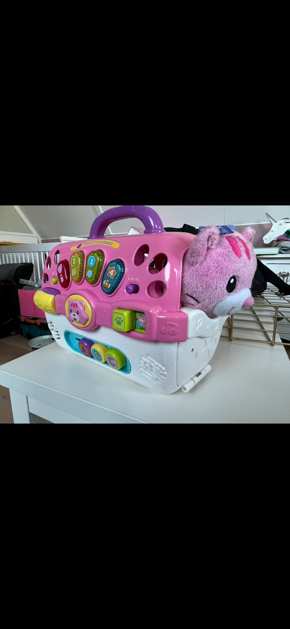 V- tech Roze speelgoed kattenmand met interactieve kat, Ophalen of Verzenden, Gebruikt