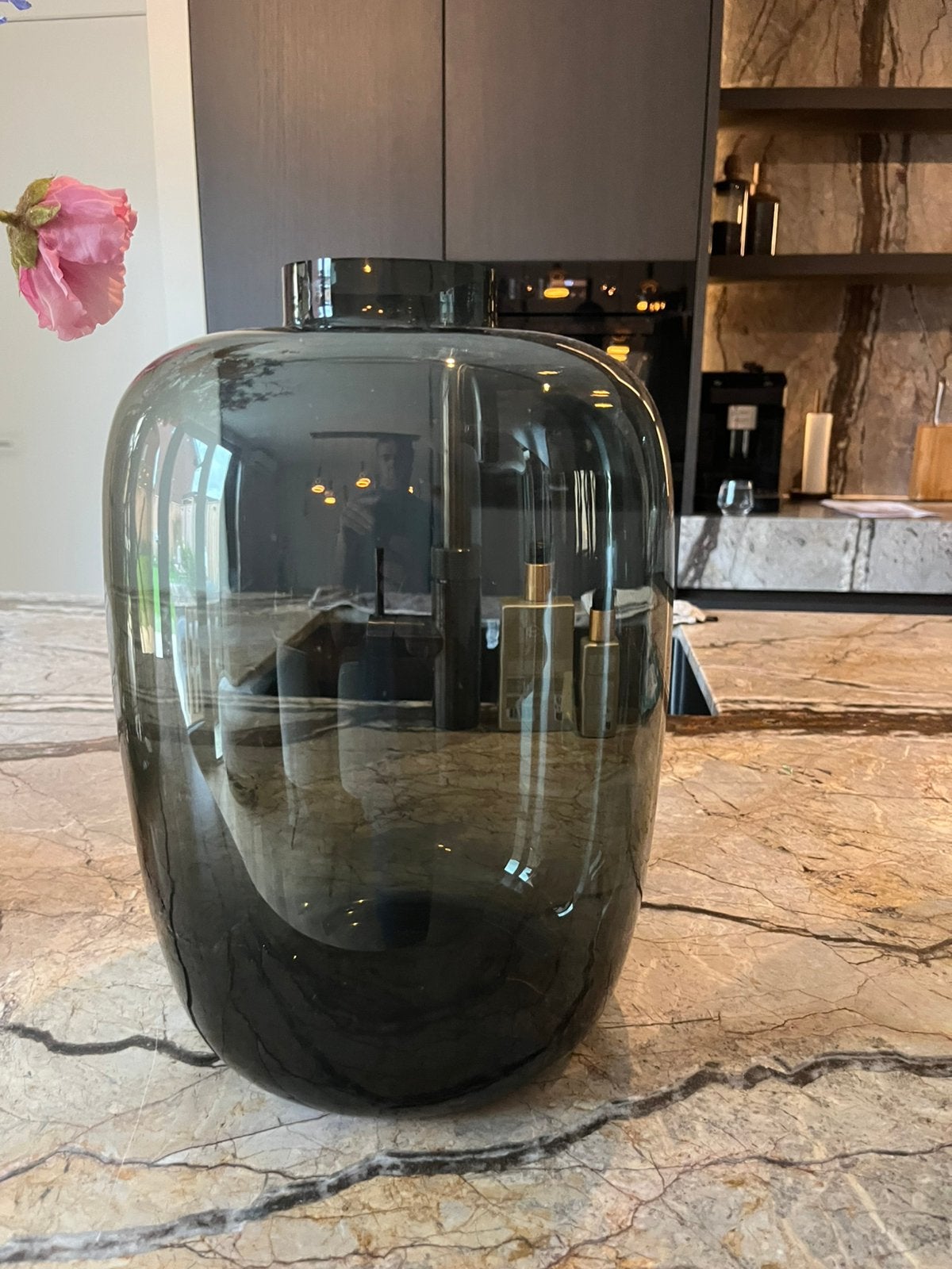 Vaas smoke zwart antraciet Fidrio Glass Artic M Medium, Huis en Inrichting, Ophalen, Zwart, 35 cm, Glas