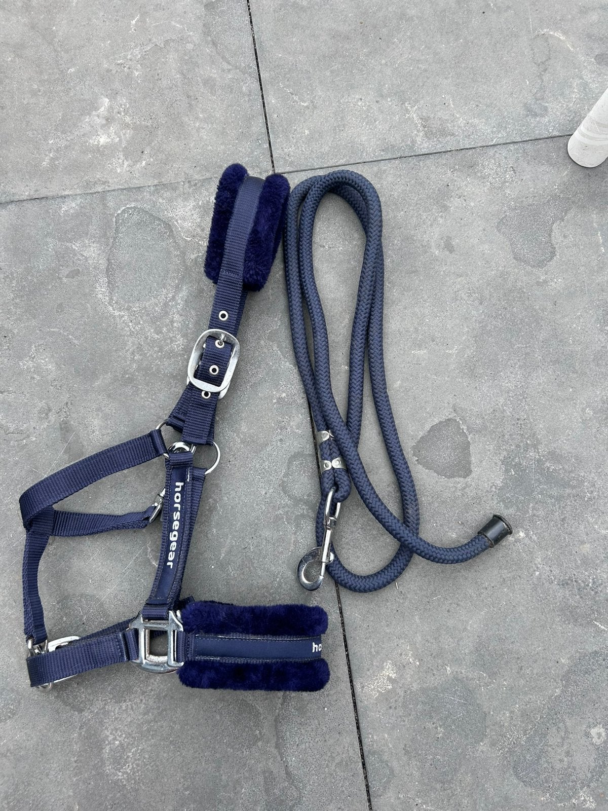 Halsterset Horsegear Reno donkerblauw maat Cob, Dieren en Toebehoren, Ophalen of Verzenden, Zo goed als nieuw