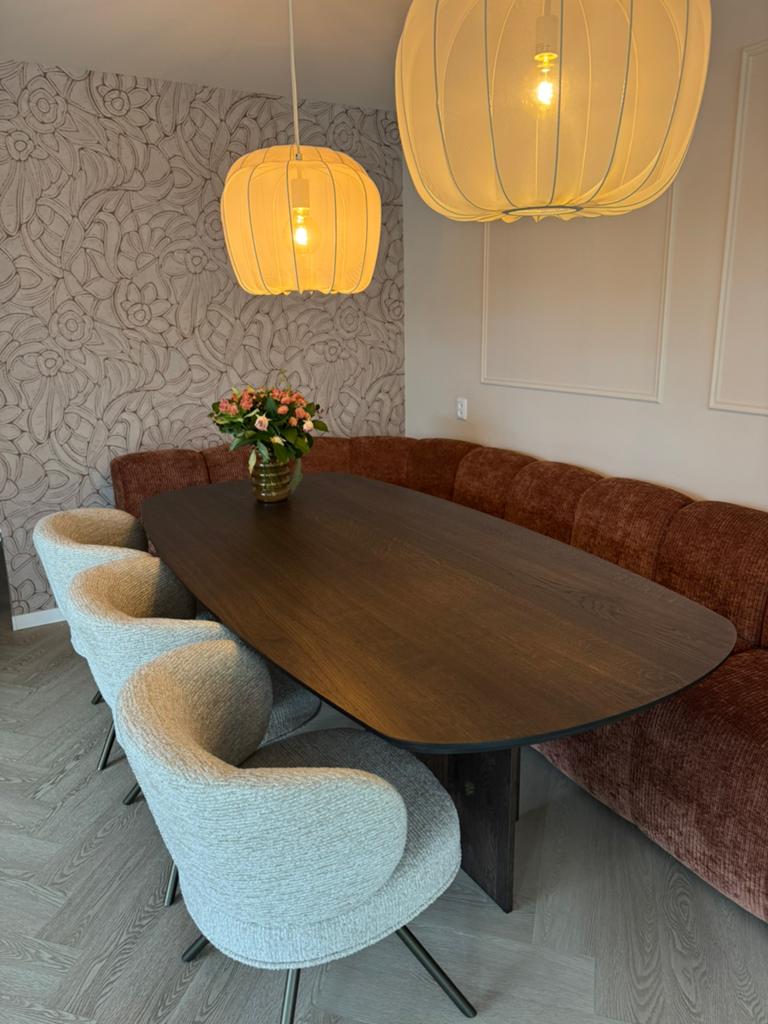 Nieuwe Deens ovale eiken eettafel - Walnoot bruin, Ophalen, 100 tot 150 cm, Eikenhout, Vijf personen of meer